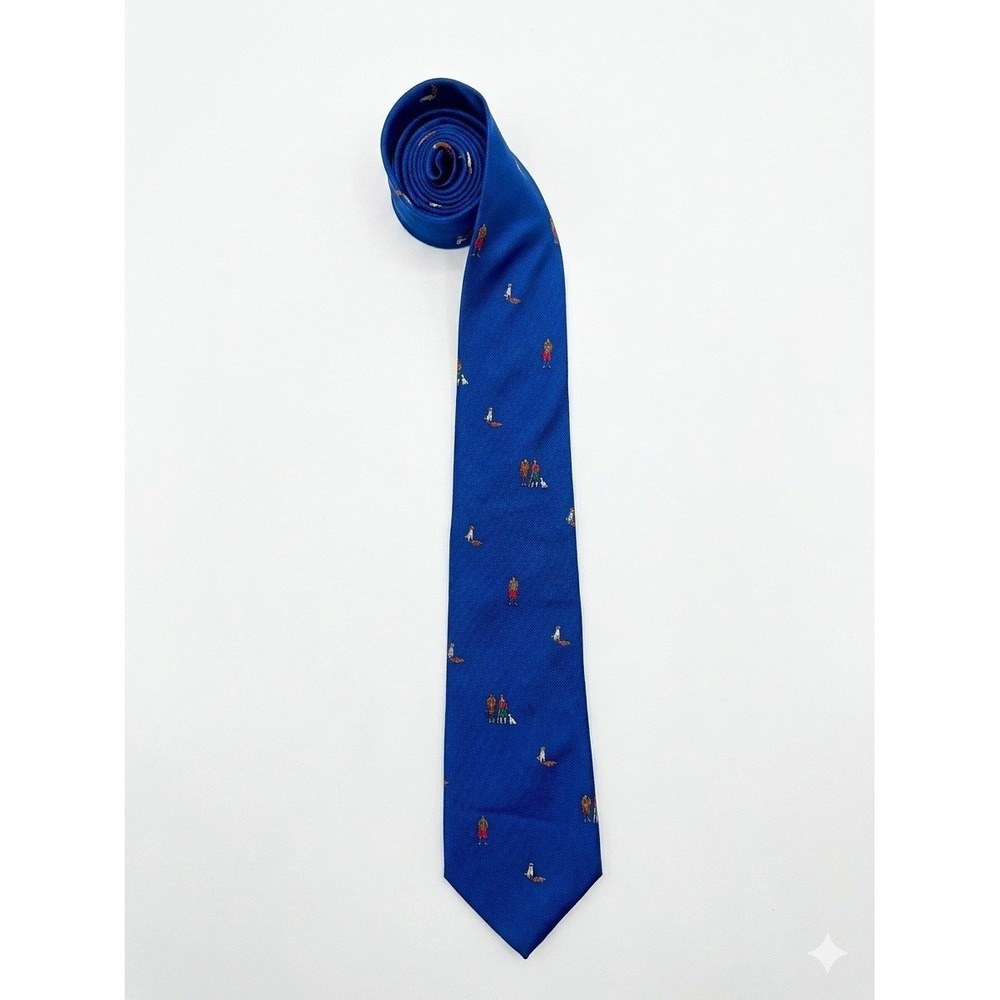 Abercrombie & Fitch Tie Blue Sz 59' Hunting Ducks Rifle Silk Germany Dog Vintage